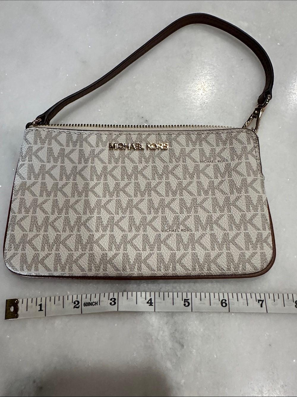 Michael Kors Jet Set Logo-Print Wristlet in Vanilla/Acorn